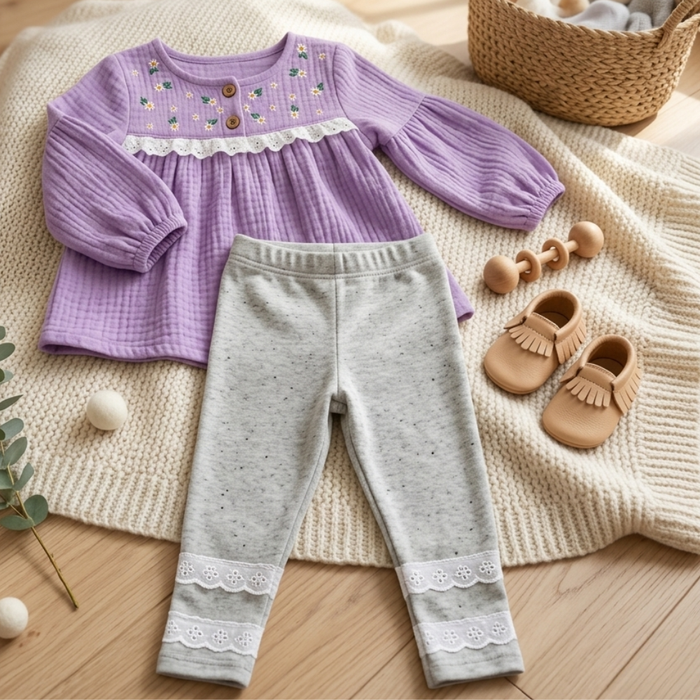 Conjunto Infantil Menina Bata Manga Longa E Calça