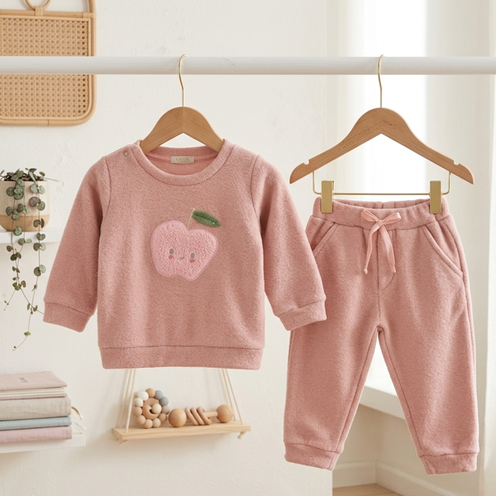 CONJUNTO  INFANTIL  MENINA  DE FRIO COM BORDADO DE MAÇÃ 