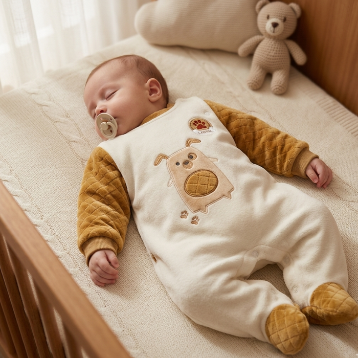 MACACÃO BEBÊ DE CACHORRINHO E OSSINHO MENINO EM PLUSH
