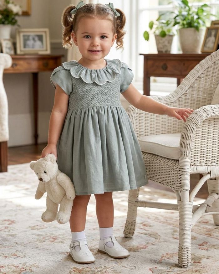 VESTIDO INFANTIL EM ALGODÃO COM GOLA BORDADA