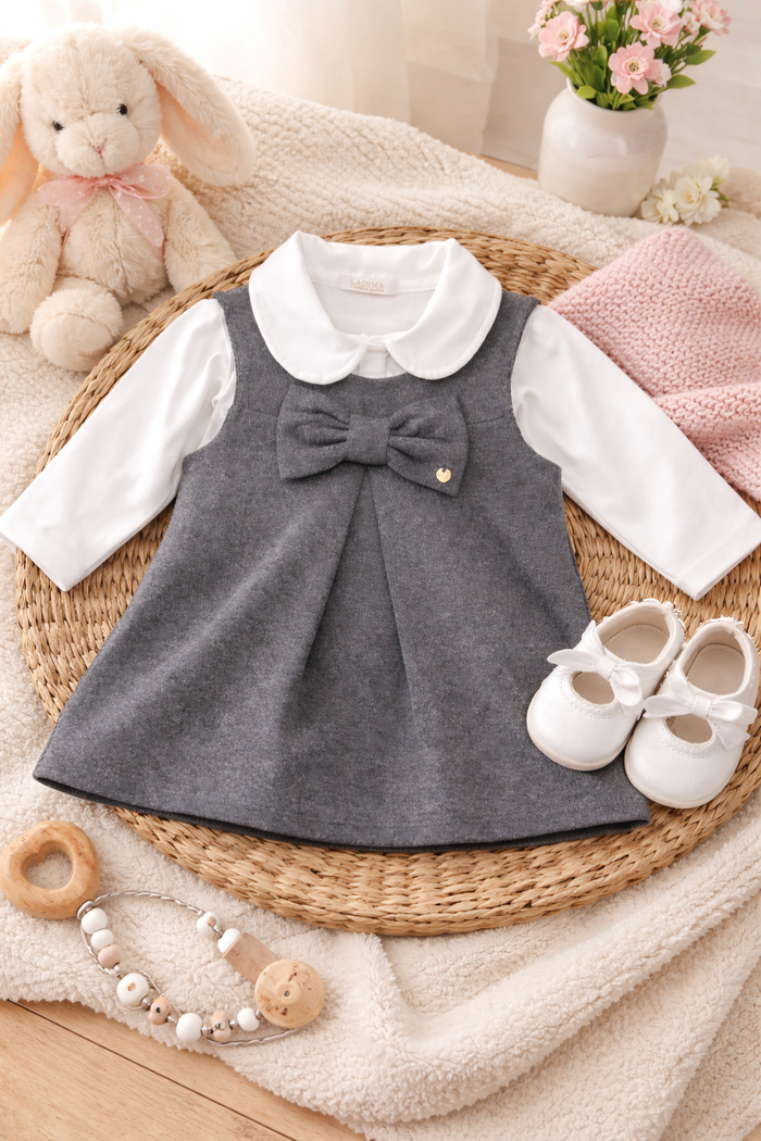 CONJUNTO BEBÊ MENINA BODY E VESTIDO EM VELUDO
