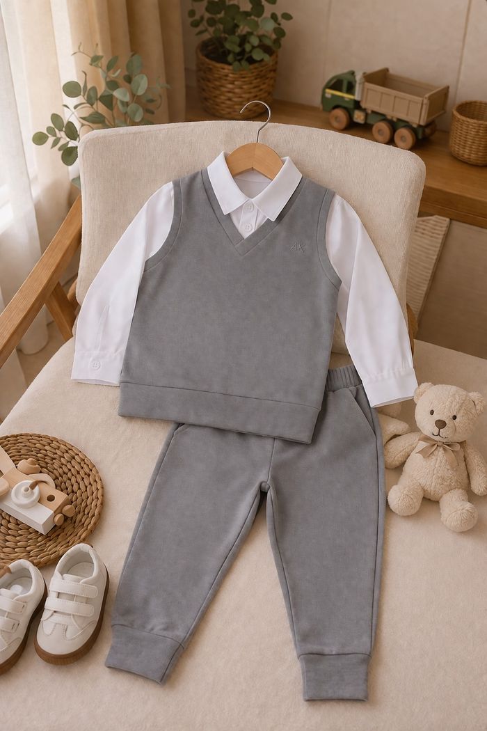 CONJUNTO INFANTIL MENINO ELEGANTE COM COLETE E CALÇA EM VELUDINHO