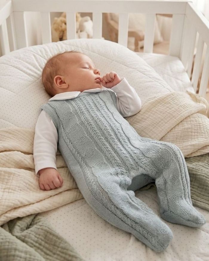 CONJUNTO BEBÊ BODY EM ALGODÃO COM JARDINEIRA EM TRICÔ AZUL SERENITY