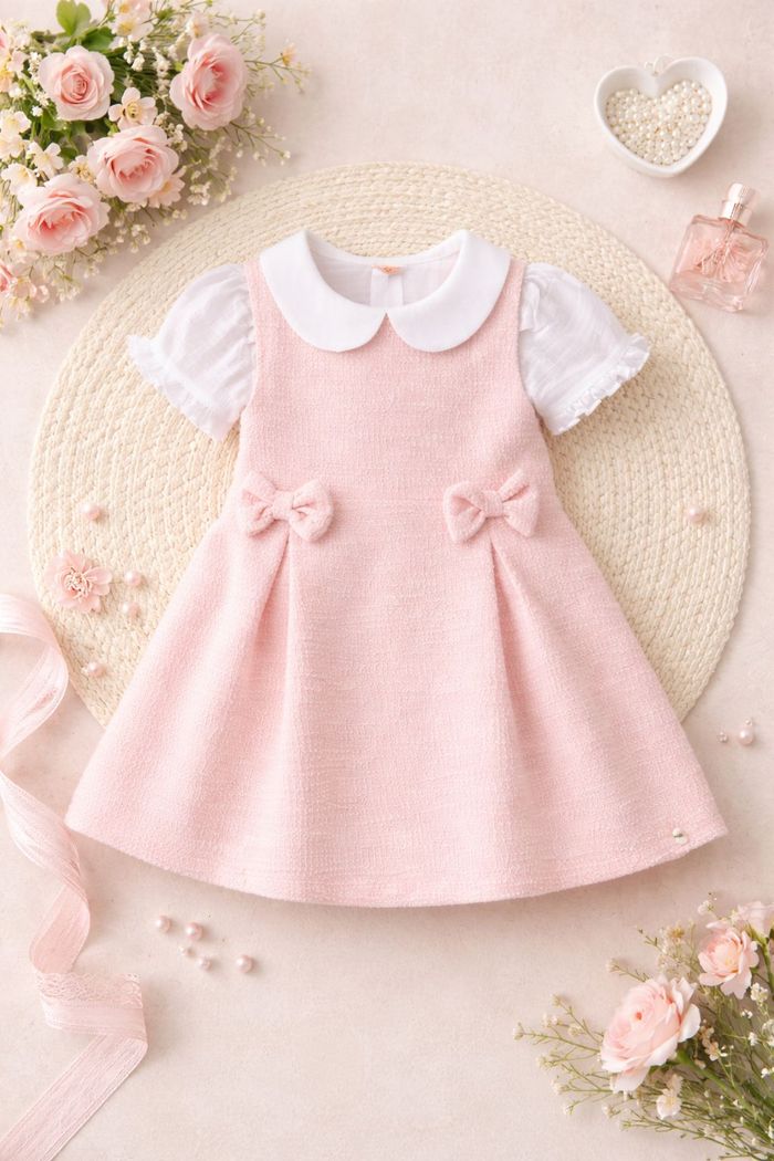 CONJUNTO INFANTIL MENINA SALOPETE ROSA E BLUSINHA DE GOLINHA BRANCA