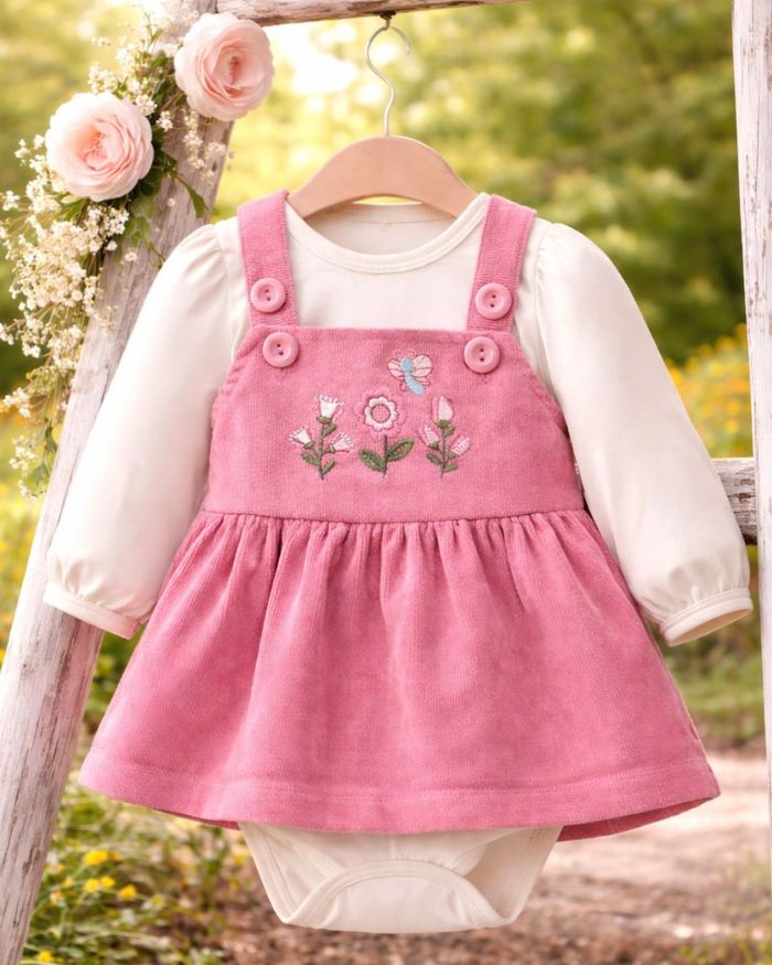 CONJUNTO BEBÊ MENINA BODY EM SUEDE E SALOPETE  ROSA