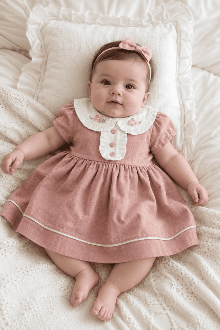 VESTIDO DE BEBÊ ROSA GOLA BORDADA PARA FESTA