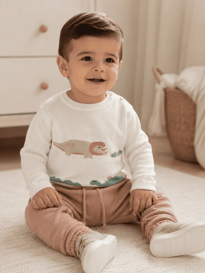 CONJUNTO INFANTIL MENINO EM TRICÔ DINOSSAUROS COM CALÇA