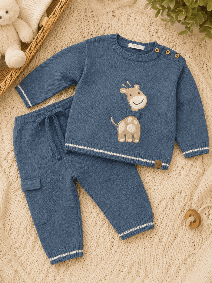 CONJUNTO INFANTIL TRICÔ BLUSA GIRAFINHA E CALÇA AZUL