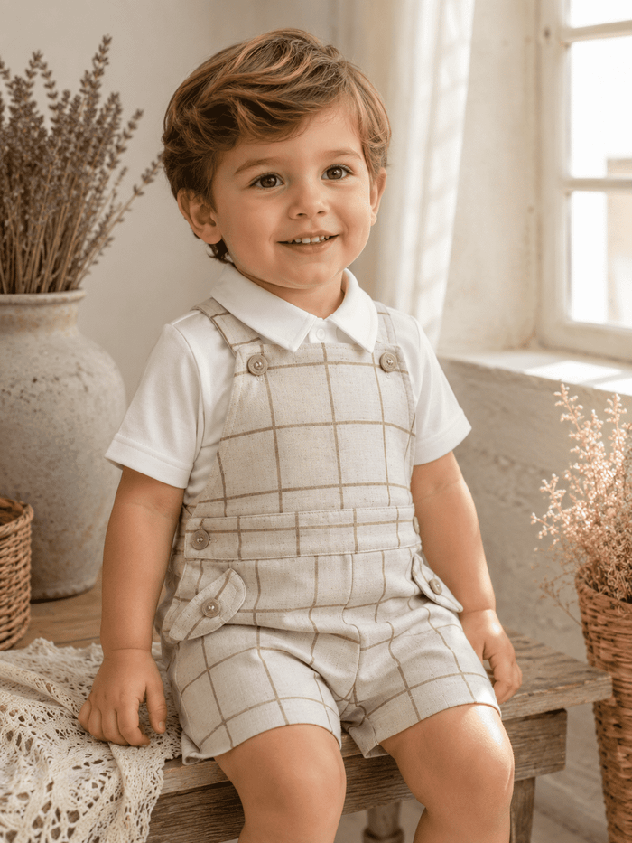 CONJUNTO CLÁSSICO INFANTIL MENINO BODY COM GOLA E JARDINEIRA