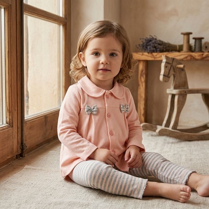 Conjunto Infantil Menina Blusa de Frio com Laços e Calça