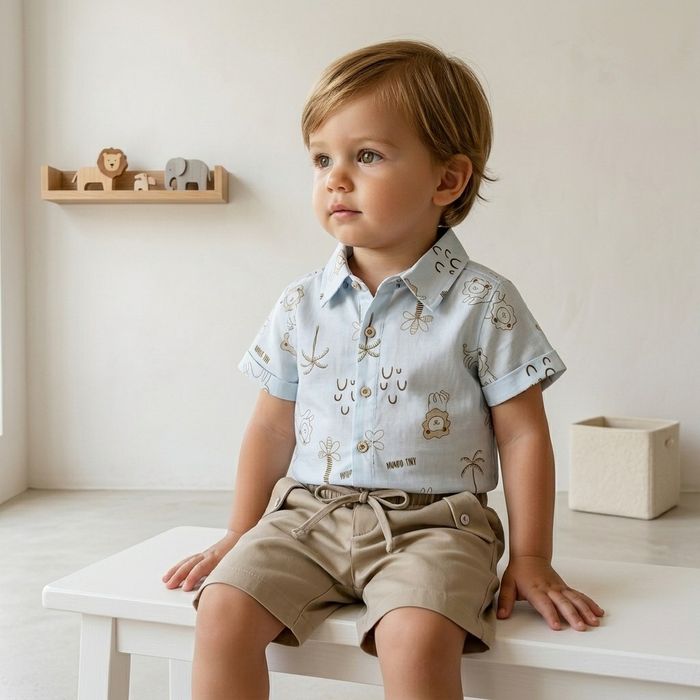 CONJUNTO INFANTIL MENINO CAMISA E BERMUDA SAFARI