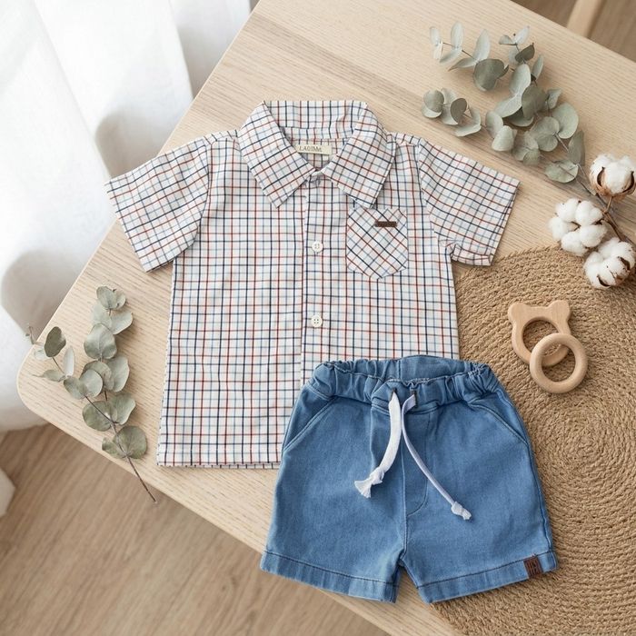 CONJUNTO BEBÊ MENINO CAMISA E BERMUDA JEANS