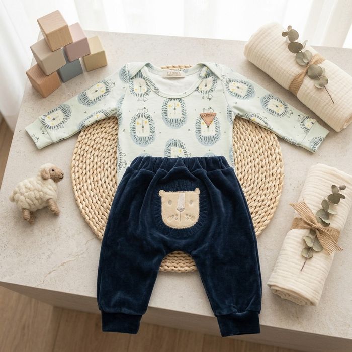 CONJUNTO BEBÊ BODY ESTAMPADO CALÇA BUMBUM BORDADO LEÃOZINHO