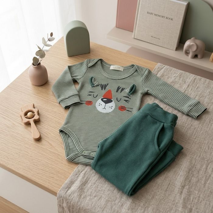 CONJUNTO BEBÊ BODY E CALÇA TIGER VERDE LISTRADO