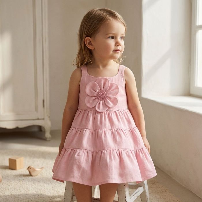 VESTIDO INFANTIL ROSA COM FLOR DELICADA