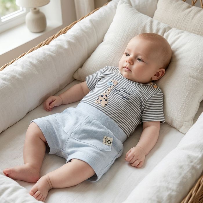 CONJUNTO BEBÊ MENINO BERMUDA E BODY LISTRADO GIRAFINHA