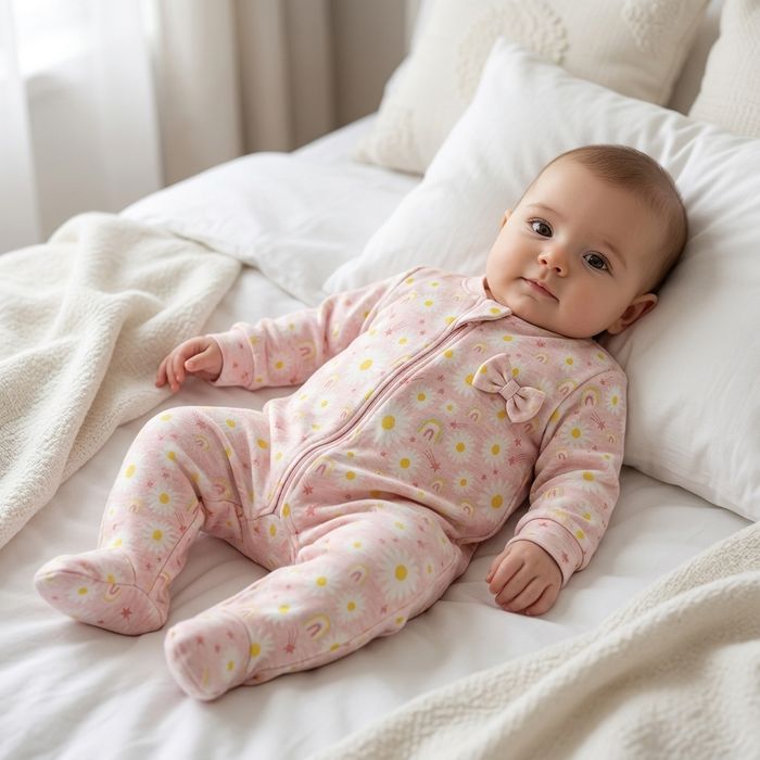 MACACÃO ROSA BEBÊ MENINA ESTAMPA FLORES MARGARIDAS EM COTTON