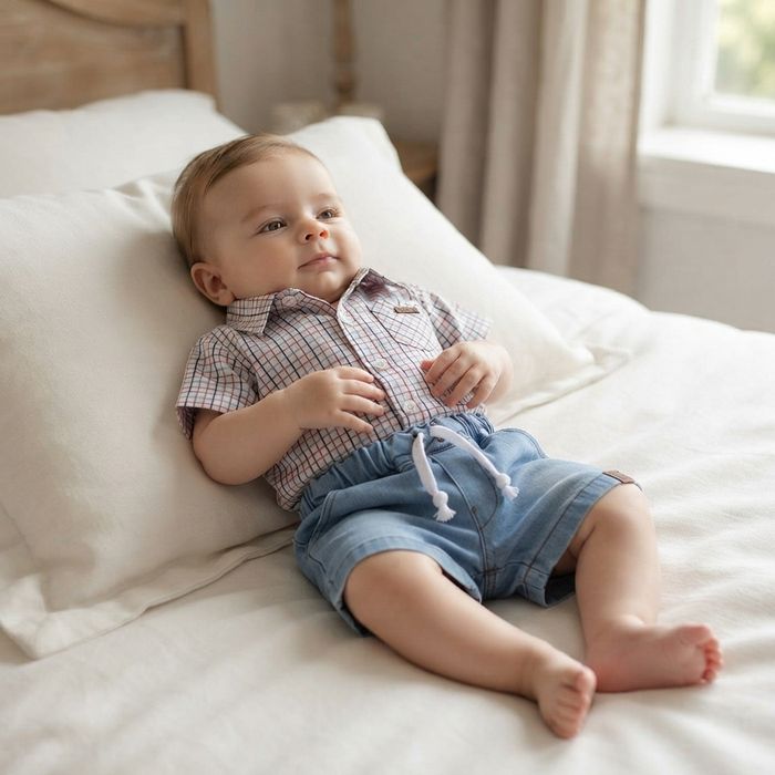 CONJUNTO BEBÊ MENINO CAMISA E BERMUDA JEANS