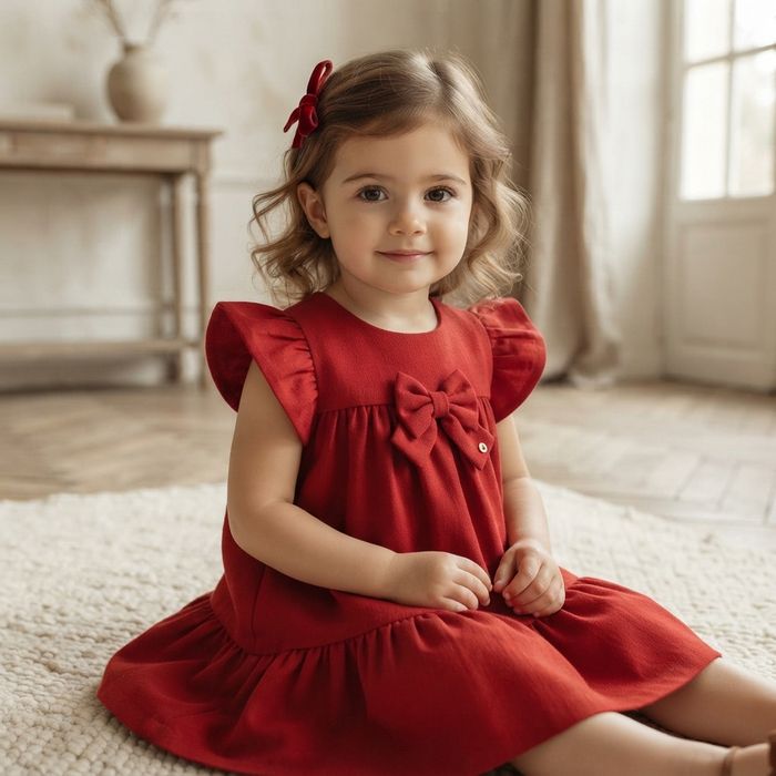 VESTIDO INFANTIL CLÁSSICO VERMELHO COM BABADOS