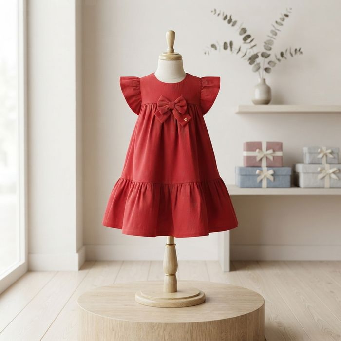 VESTIDO INFANTIL CLÁSSICO VERMELHO COM BABADOS