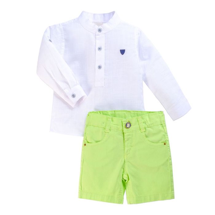 CONJUNTO BEBÊ MENINO BATA BRANCA E BERMUDA  EM SARJA 