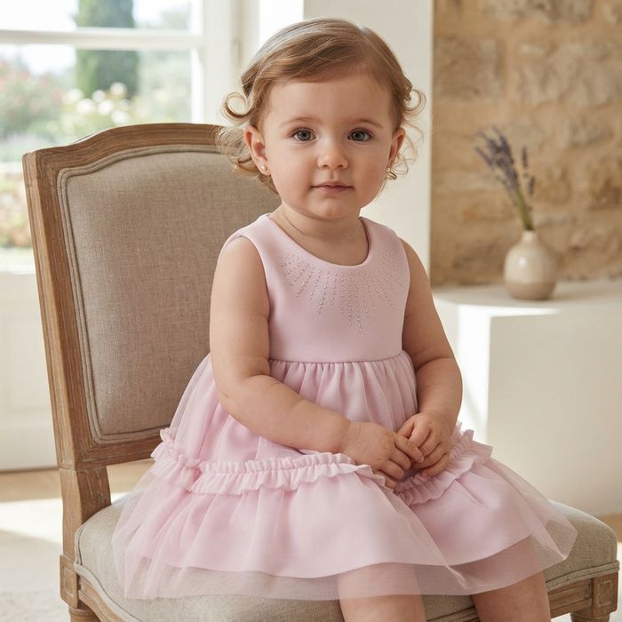 VESTIDO INFANTIL MALHA  ALFAIATARIA E TULE ROSA