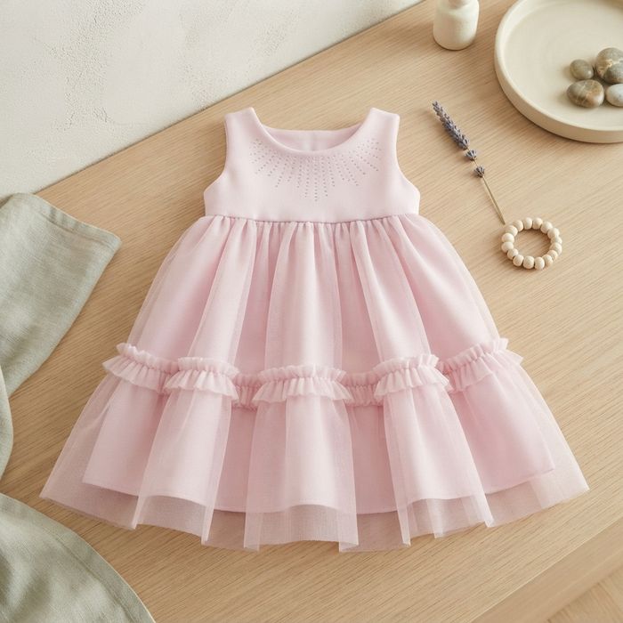 VESTIDO INFANTIL MALHA  ALFAIATARIA E TULE ROSA