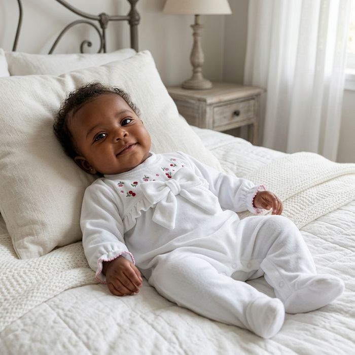 MACACÃO BEBÊ MENINA BORDADO CEREJA CHERRY EM PLUSH