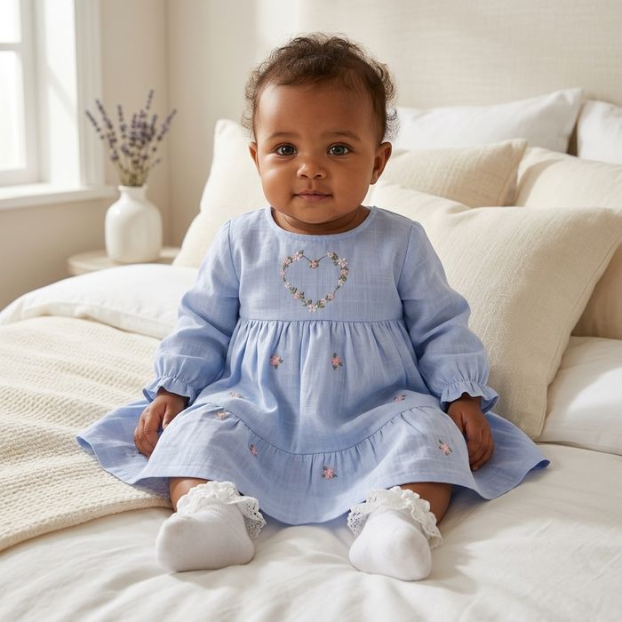 VESTIDO BEBÊ MENINA MANGA LONGA COM MEIA DE BABADINHO