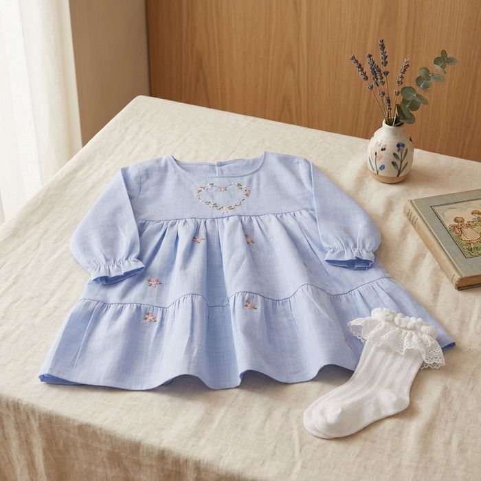 VESTIDO BEBÊ MENINA MANGA LONGA COM MEIA DE BABADINHO