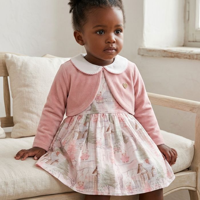 VESTIDO INFANTIL COM BOLERINHO EM PULSH ESTAMPA URSINHA