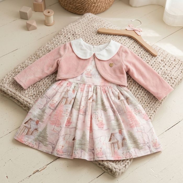 VESTIDO INFANTIL COM BOLERINHO EM PULSH ESTAMPA URSINHA