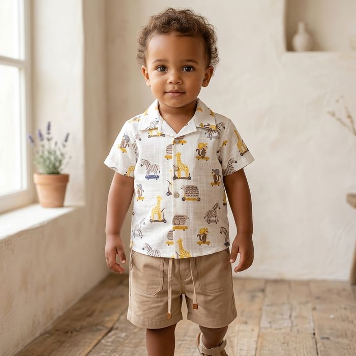 CONJUNTO INFANTIL MENINO CAMISA MANGA CURTA E BERMUDA DE SARJA