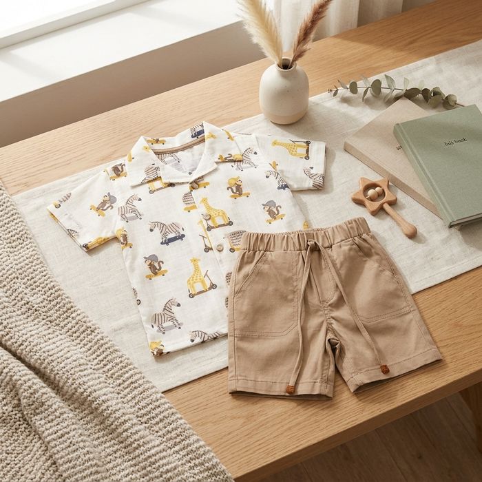 CONJUNTO INFANTIL MENINO CAMISA MANGA CURTA E BERMUDA DE SARJA