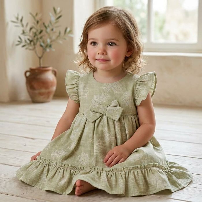 VESTIDO INFANTIL FOLHAGEM VERDE COM CALCINHA