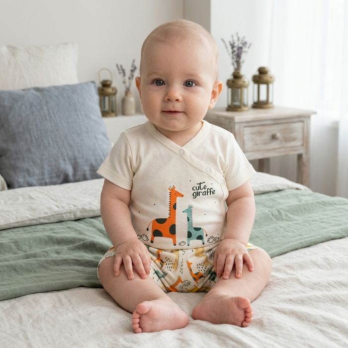 CONJUNTO BEBÊ BODY E BERMUDA DE GIRAFA
