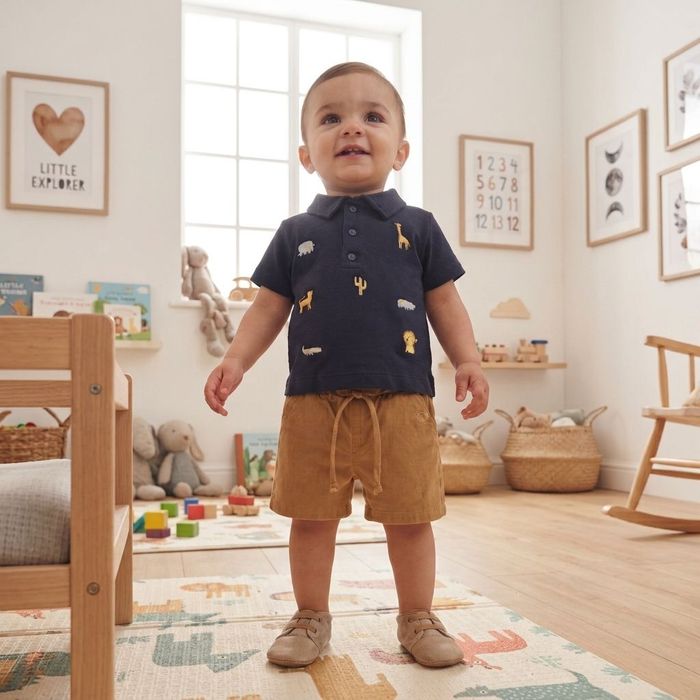 CONJUNTO INFANTIL MENINO CAMISA POLO BORDADA E BERMUDA