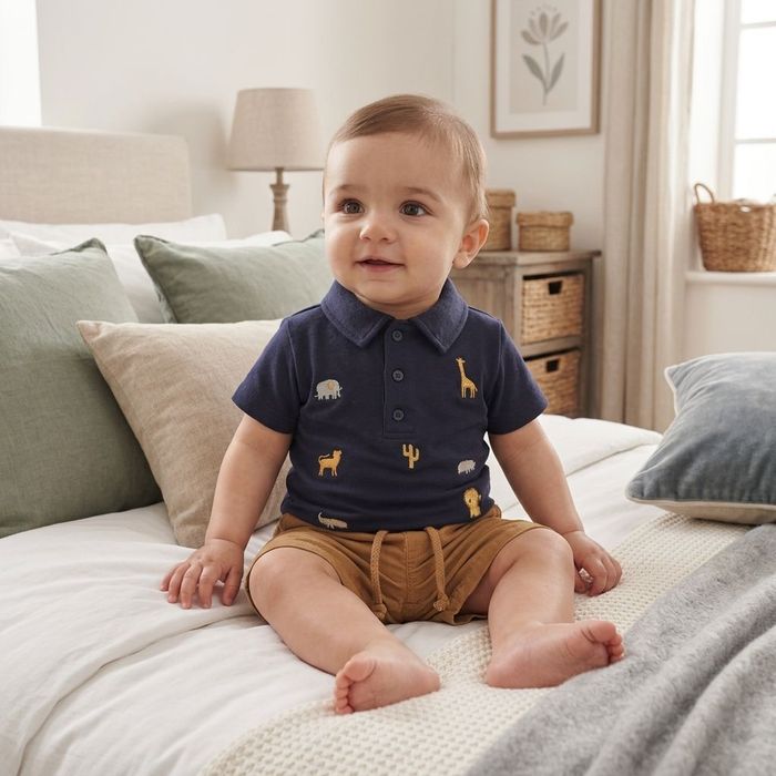 CONJUNTO BEBÊ MENINO CAMISA POLO BORDADA E BERMUDA