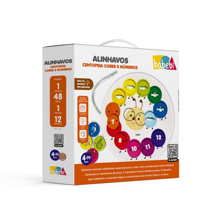 BRINQUEDO EDUCATIVO ALINHAVOS CENTOPEIA CORES E NÚMEROS