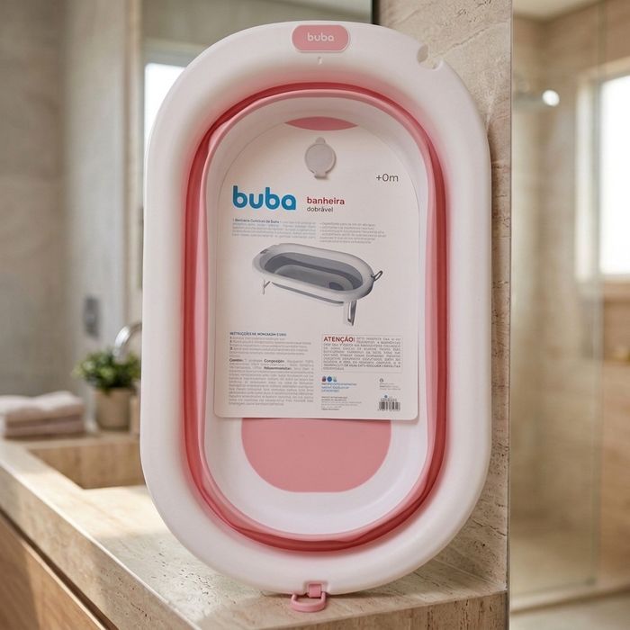 BANHEIRA DOBRÁVEL ROSA BUBA 26 LITROS PRÁTICA E COMPACTA