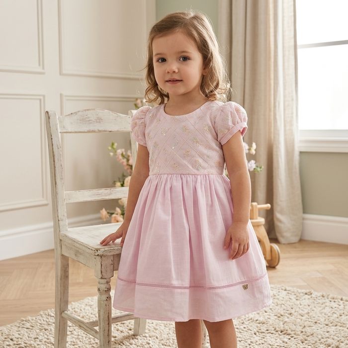 VESTIDO INFANTIL ROSA BORDADO