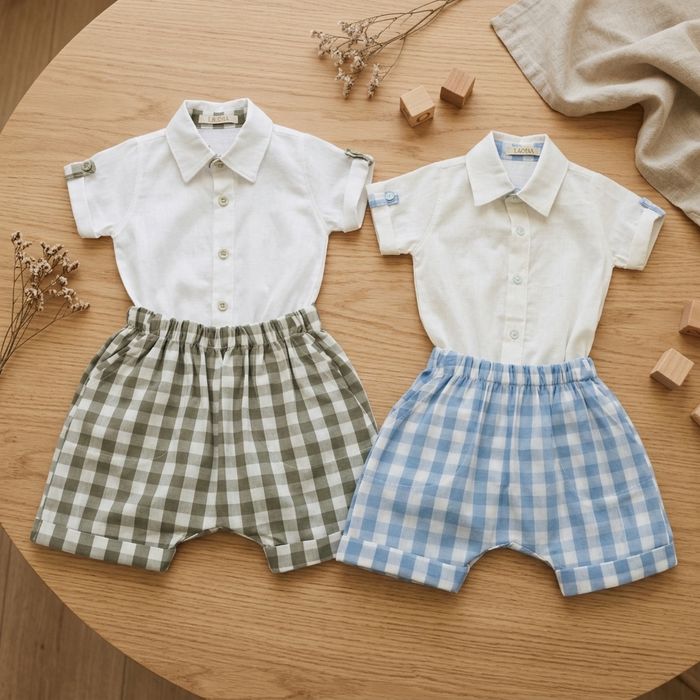 CONJUNTO BEBÊ COM BODY CAMISA E BERMUDA XADREZ