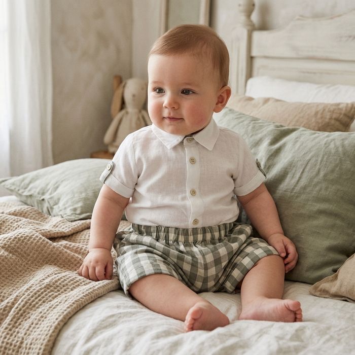 CONJUNTO BEBÊ COM BODY CAMISA E BERMUDA XADREZ