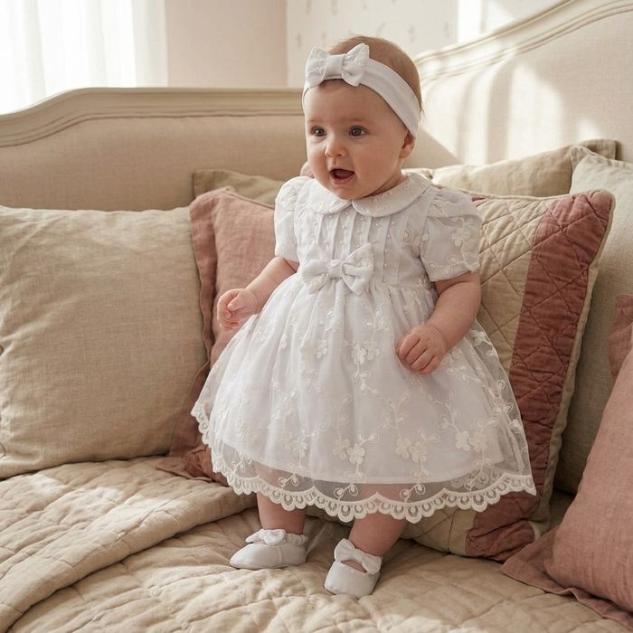 VESTIDO BEBÊ CELEBRAR KATE COM BORDADO FLORAL E TAPA-FRALDA