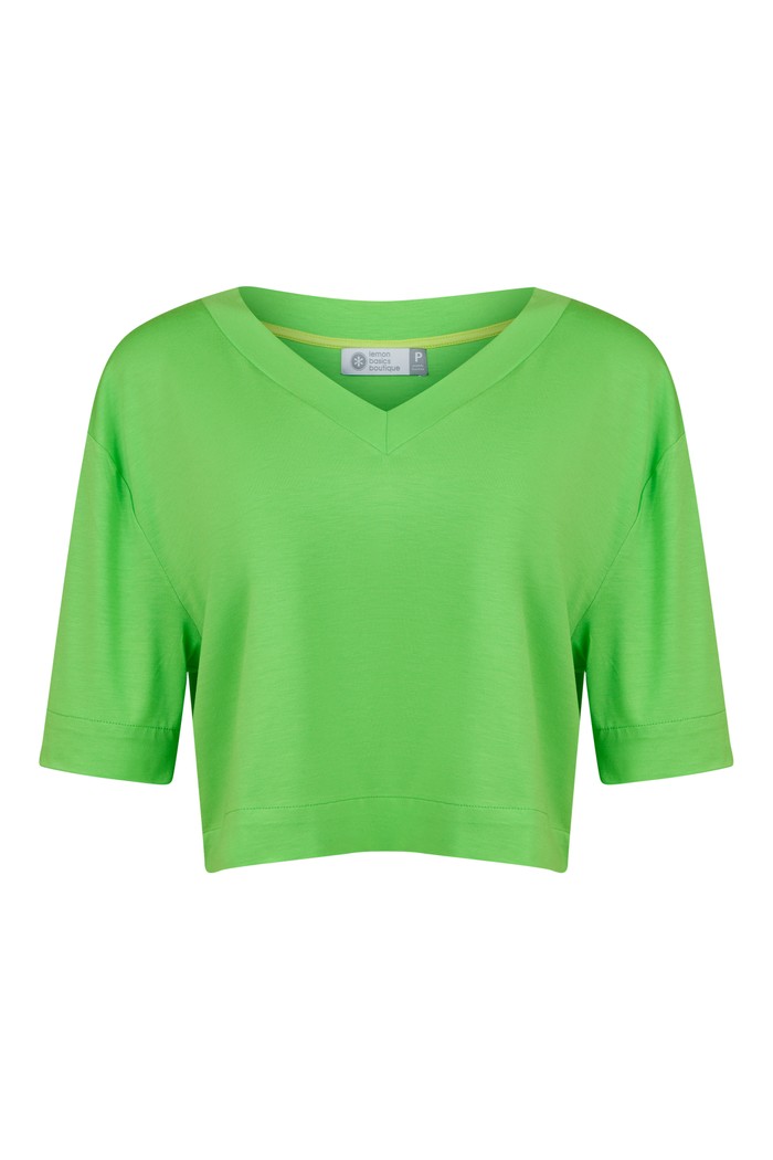 T-Shirt Cropped Branco/Verde Neon
