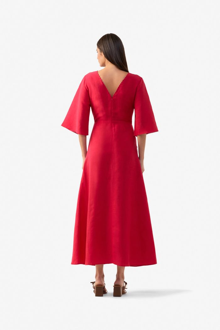 Vestido Flores Manga Vermelho