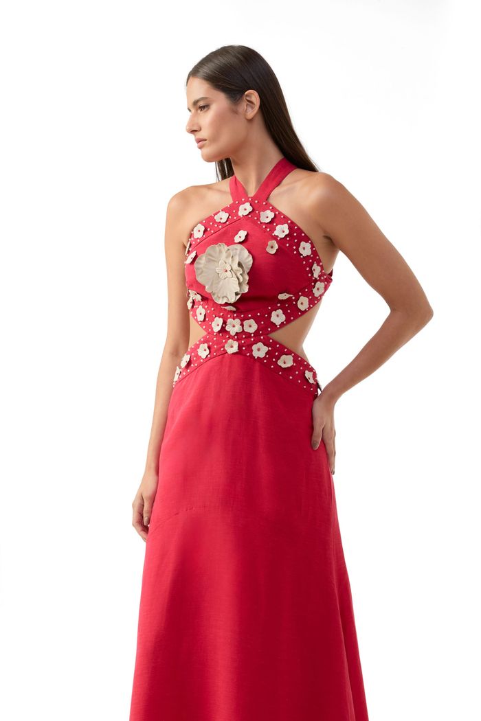 Vestido Flores Knot Vermelho