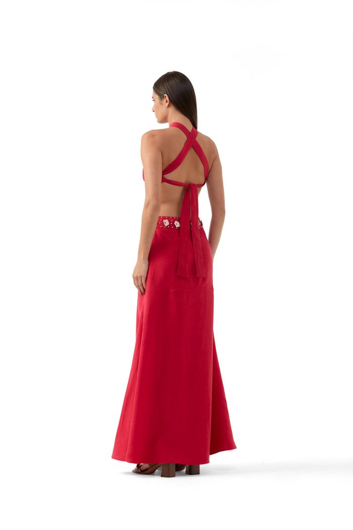 Vestido Flores Knot Vermelho