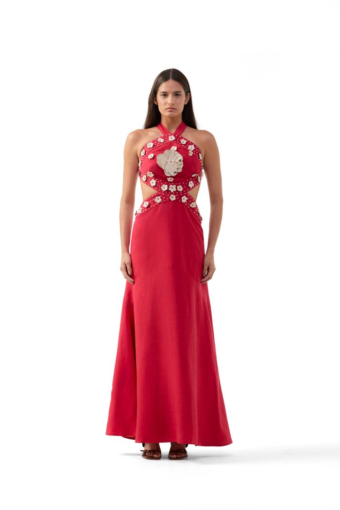 Vestido Flores Knot Vermelho