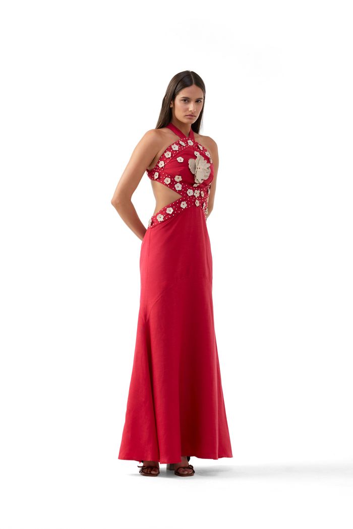 Vestido Flores Knot Vermelho